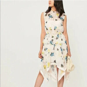 Self Portrait Pink Chiffon Floral sleeveless sheer dress Pleated Tiered Skirt 4